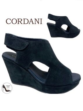CORDANI REED Designer Navy Blue Suede Leather Platform Wedge Slingback Sandal 37